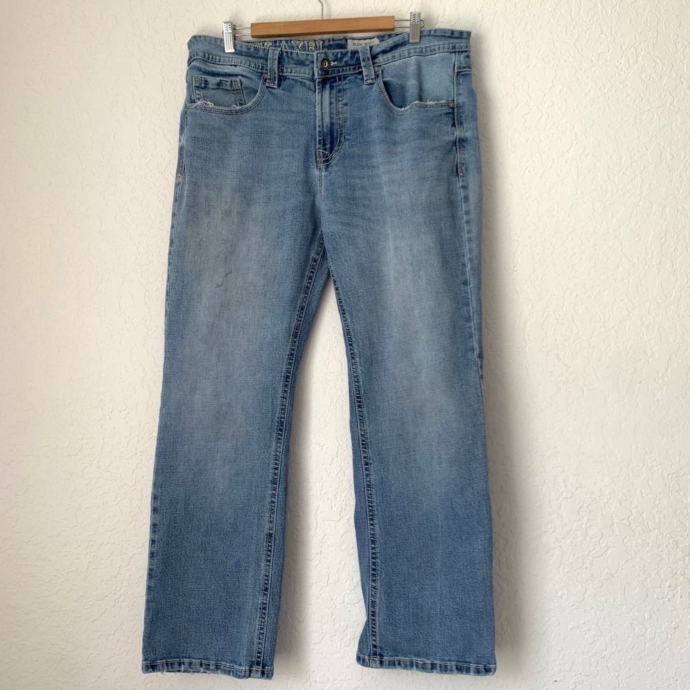 TK Axel Slim Bootcut Jeans Men 38x32 Blue Light Wash Embroidered Vintage Rodeo